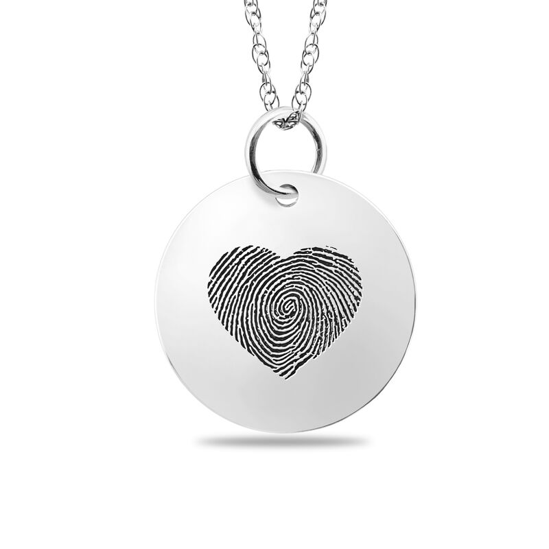 Round Pendant with Heart Fingerprint Design in Sterling Silver image number null